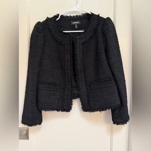 NWT Express Open Front Black Tweed Blazer Size Medium Petite